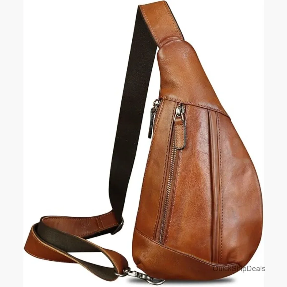 Genuine Leather Sling Backpack Crossbody Bag for Travel Hiking